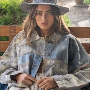 POL Distressed Camo Jean Jacket Relaxed Fit